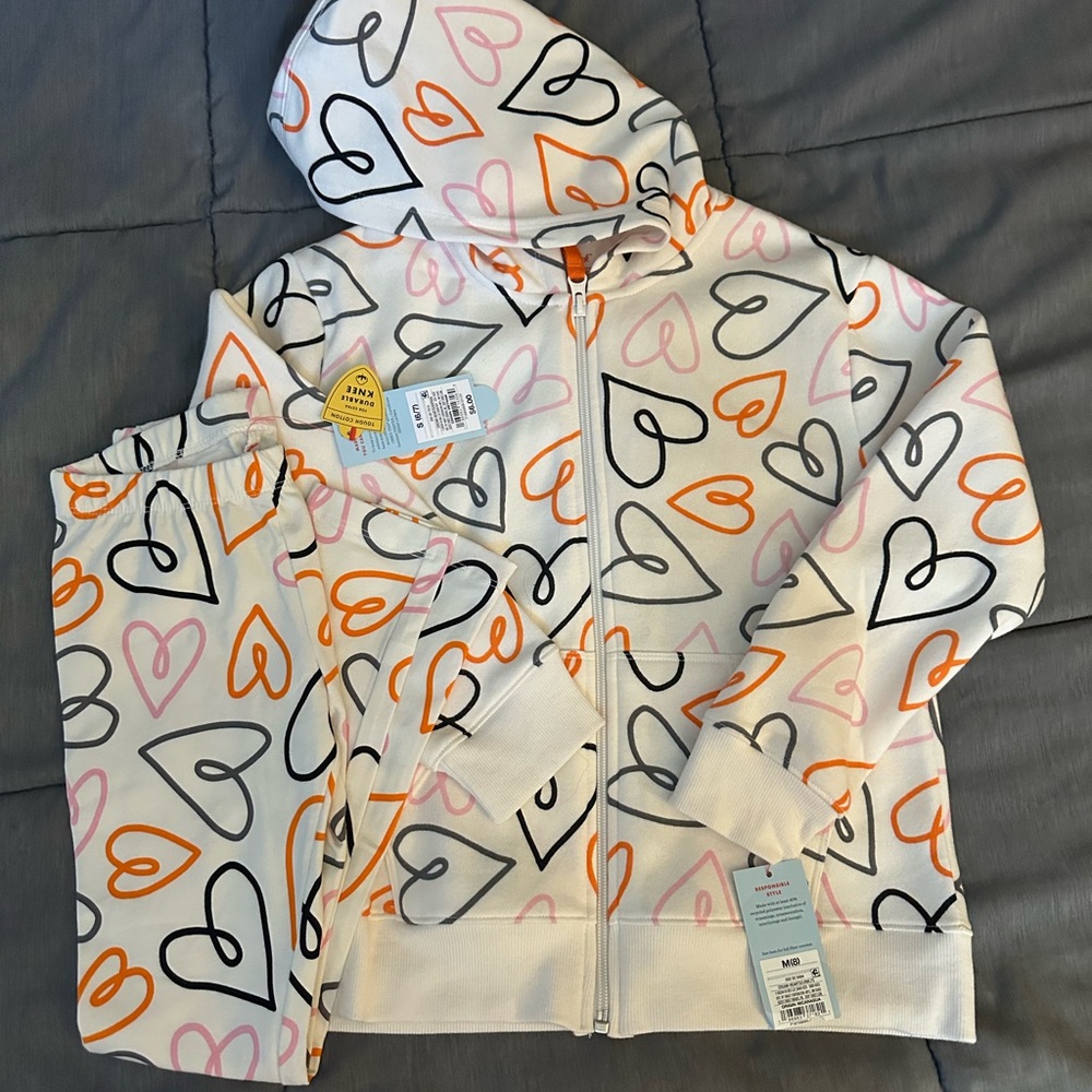 Cat & Jack White and Pink Heart Hoodie Sweatshirt